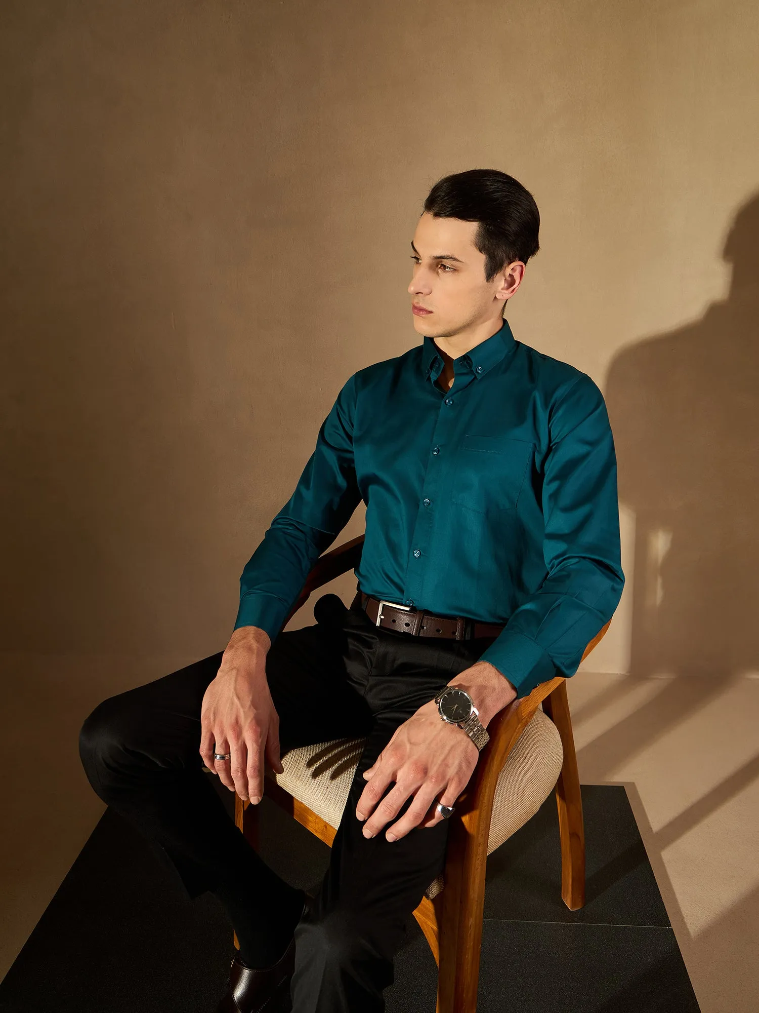 Teal Green: Solid Formal Shirt