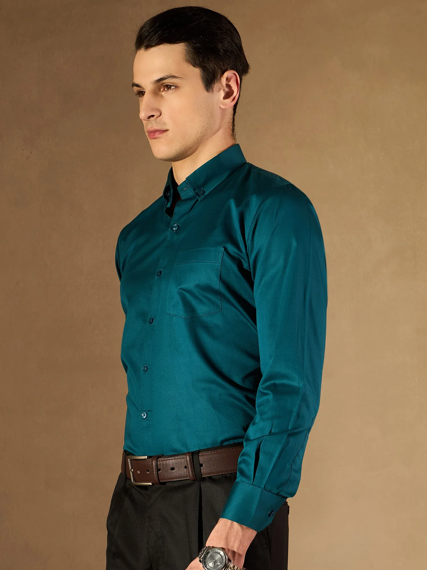 Teal Green: Solid Formal Shirt