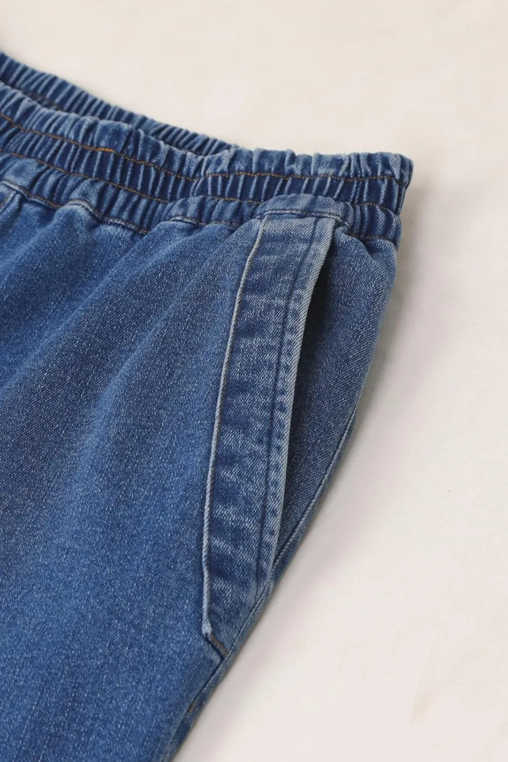 ThCreasa Womens Casual Elastic Waist Pull On Jeans Lightweight Drawstring Denim Pants