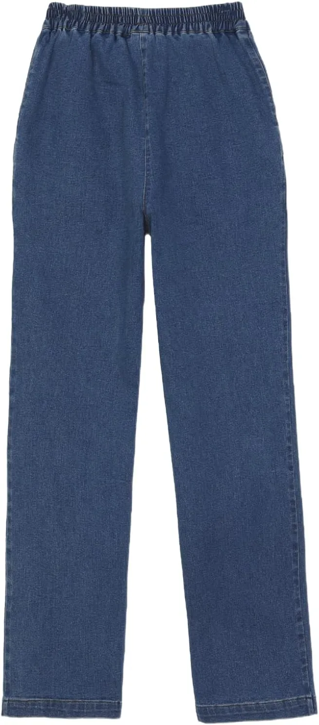 ThCreasa Womens Casual Elastic Waist Pull On Jeans Lightweight Drawstring Denim Pants