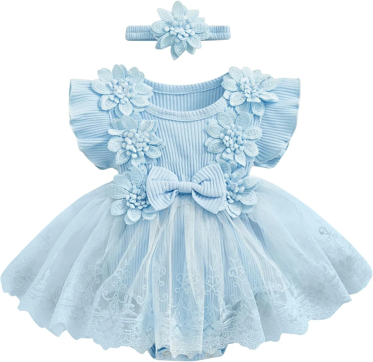 Toddler Baby Girl Summer Clothes Mesh Tutu Romper Dress Sleeveless Lace Dress with Headband