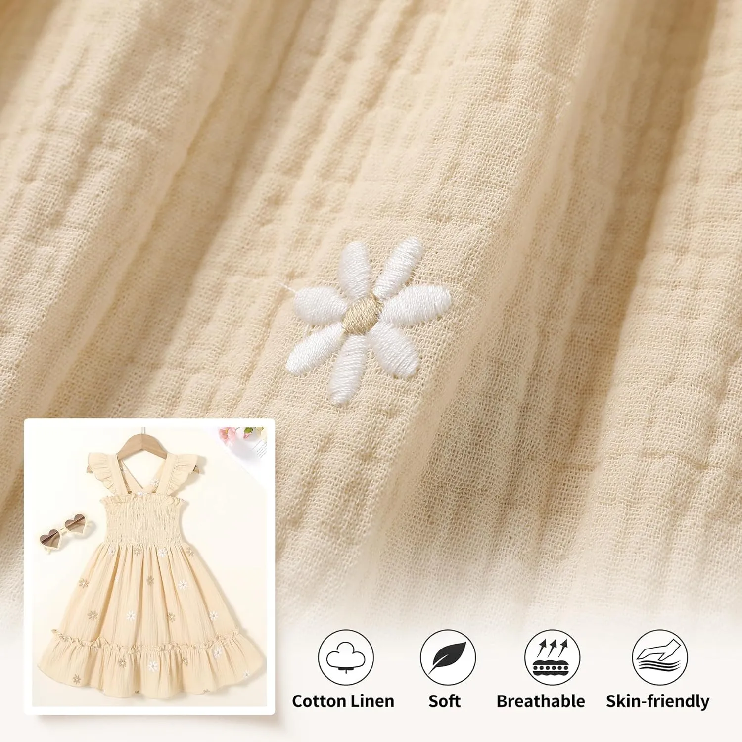 Toddler Baby Girls Dress Floral Embroidered Boho Sleeveless Beach Butterfly Sundress