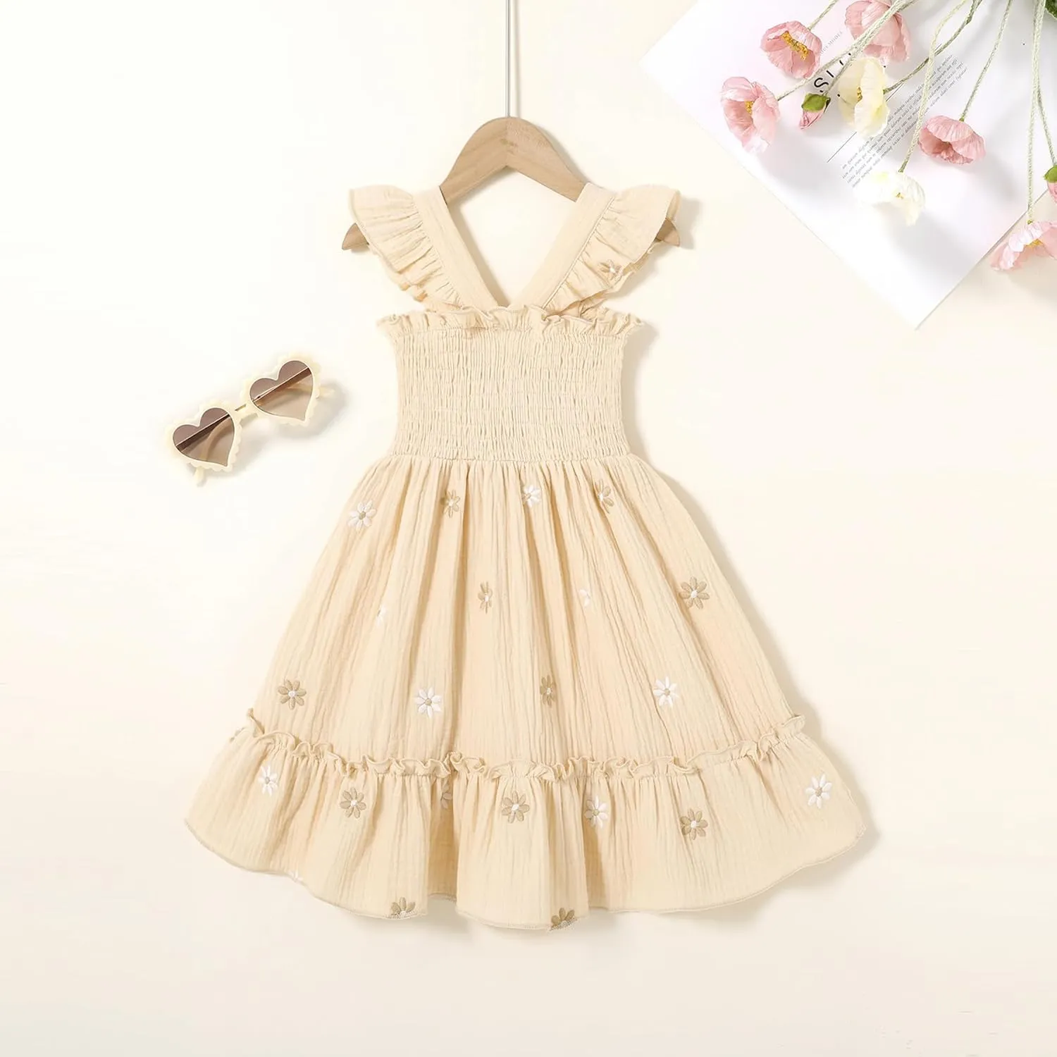 Toddler Baby Girls Dress Floral Embroidered Boho Sleeveless Beach Butterfly Sundress