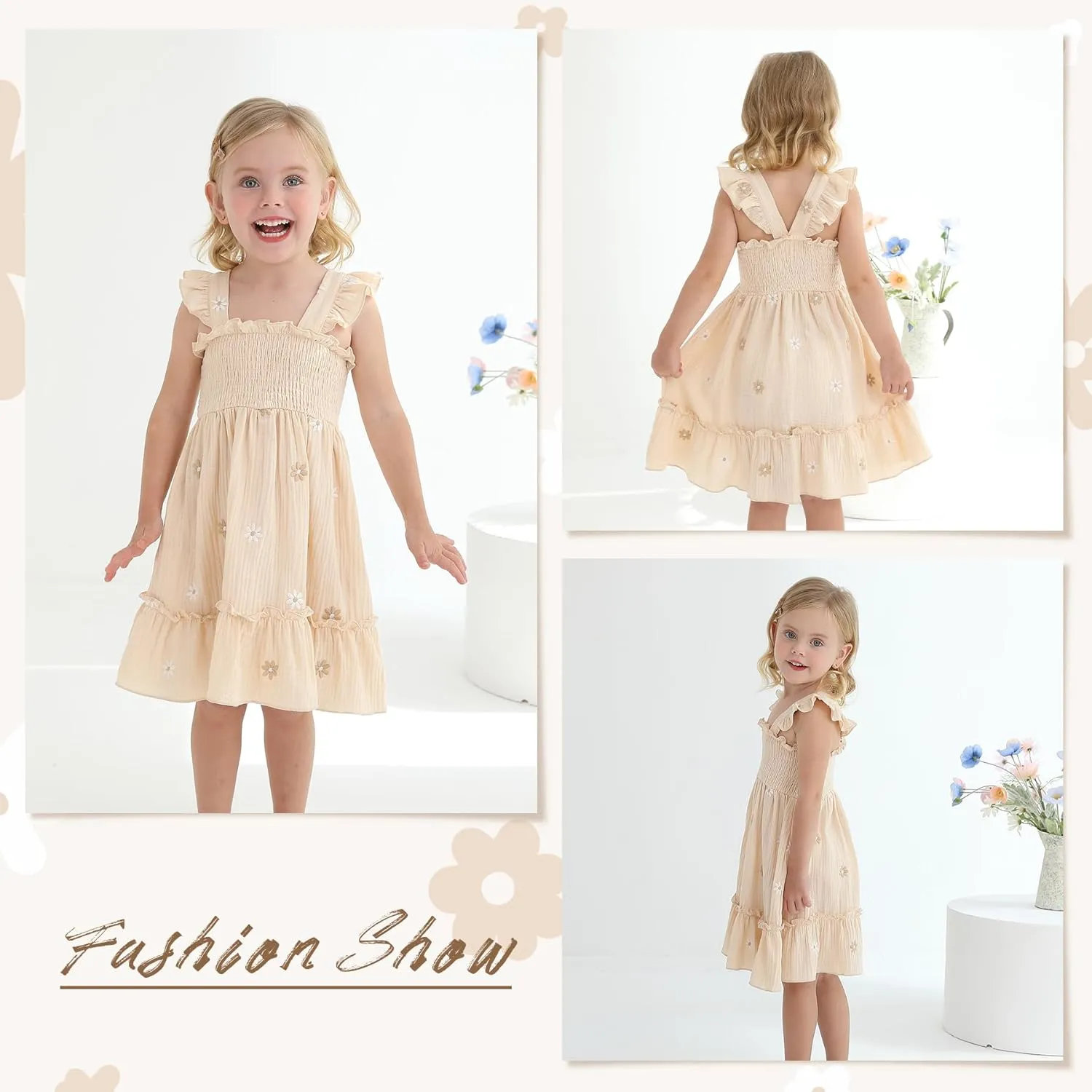 Toddler Baby Girls Dress Floral Embroidered Boho Sleeveless Beach Butterfly Sundress