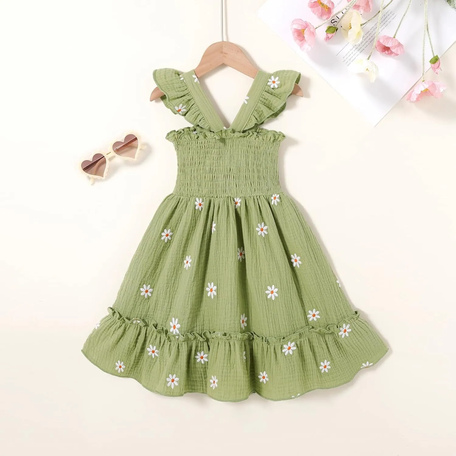 Toddler Baby Girls Dress Floral Embroidered Boho Sleeveless Beach Butterfly Sundress