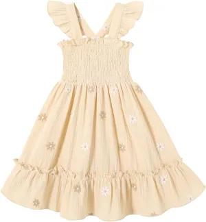 Toddler Baby Girls Dress Floral Embroidered Boho Sleeveless Beach Butterfly Sundress
