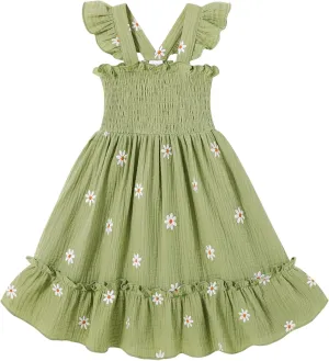 Toddler Baby Girls Dress Floral Embroidered Boho Sleeveless Beach Butterfly Sundress
