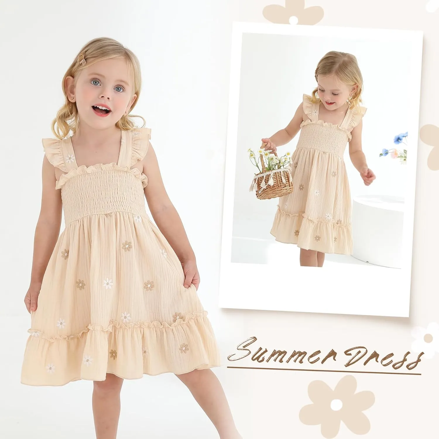 Toddler Baby Girls Dress Floral Embroidered Boho Sleeveless Beach Butterfly Sundress