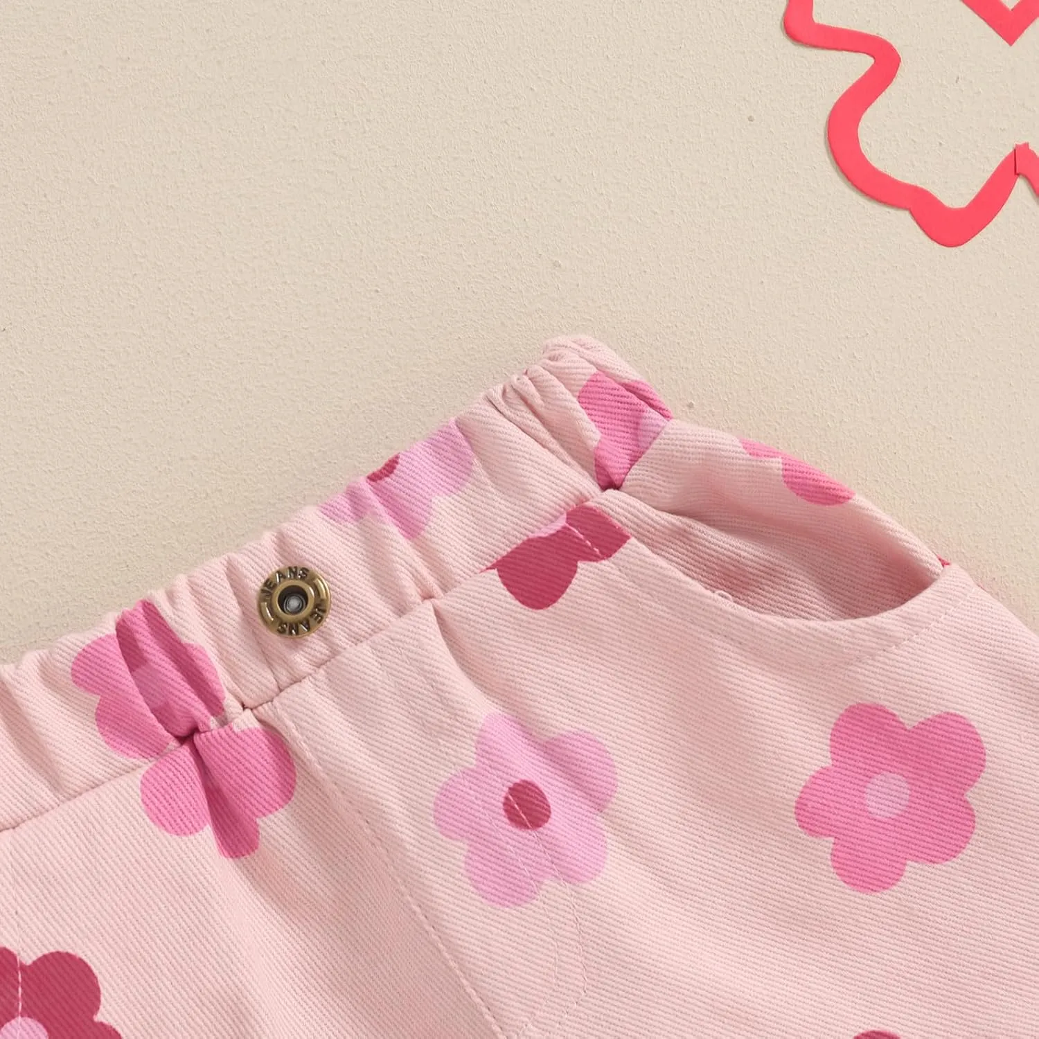 Toddler Baby Girls Floral Shorts Summer Elastic Waist Flower Print Short Jeans Pull On Denim Shorts with Pockets