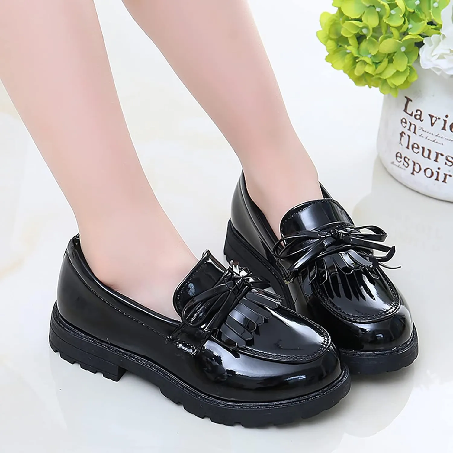 Toddler Boys Girls Dress Shoes Comfort Lace-Up 𝐎xford School Slip On Leather Tassel Bow School Dress Shoes Loafer 𝐅lats