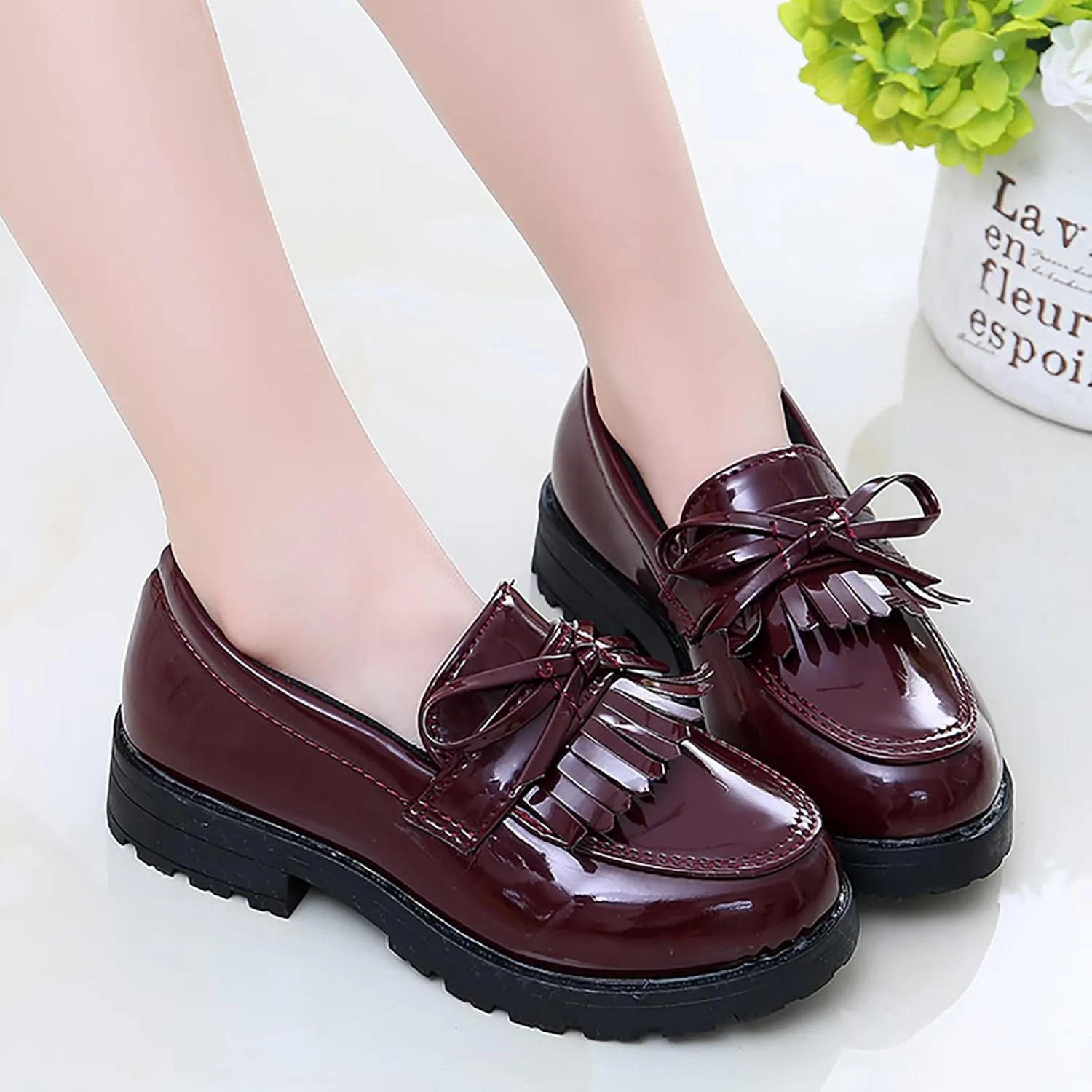 Toddler Boys Girls Dress Shoes Comfort Lace-Up 𝐎xford School Slip On Leather Tassel Bow School Dress Shoes Loafer 𝐅lats