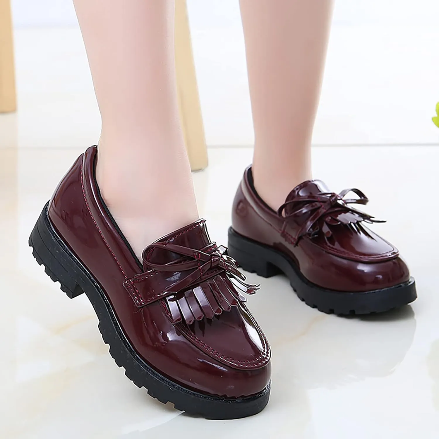 Toddler Boys Girls Dress Shoes Comfort Lace-Up 𝐎xford School Slip On Leather Tassel Bow School Dress Shoes Loafer 𝐅lats