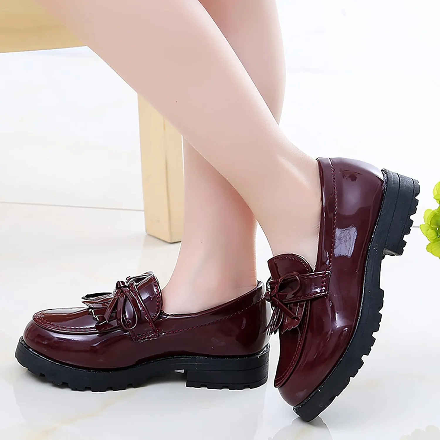 Toddler Boys Girls Dress Shoes Comfort Lace-Up 𝐎xford School Slip On Leather Tassel Bow School Dress Shoes Loafer 𝐅lats