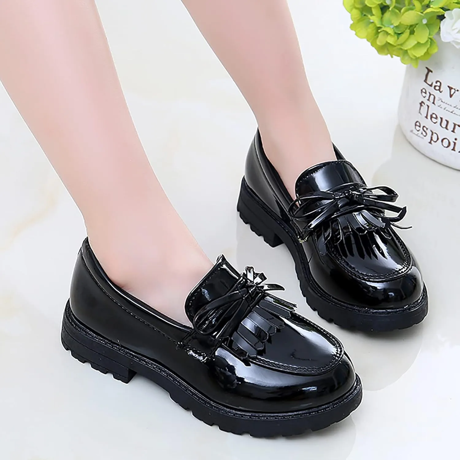 Toddler Boys Girls Dress Shoes Comfort Lace-Up 𝐎xford School Slip On Leather Tassel Bow School Dress Shoes Loafer 𝐅lats