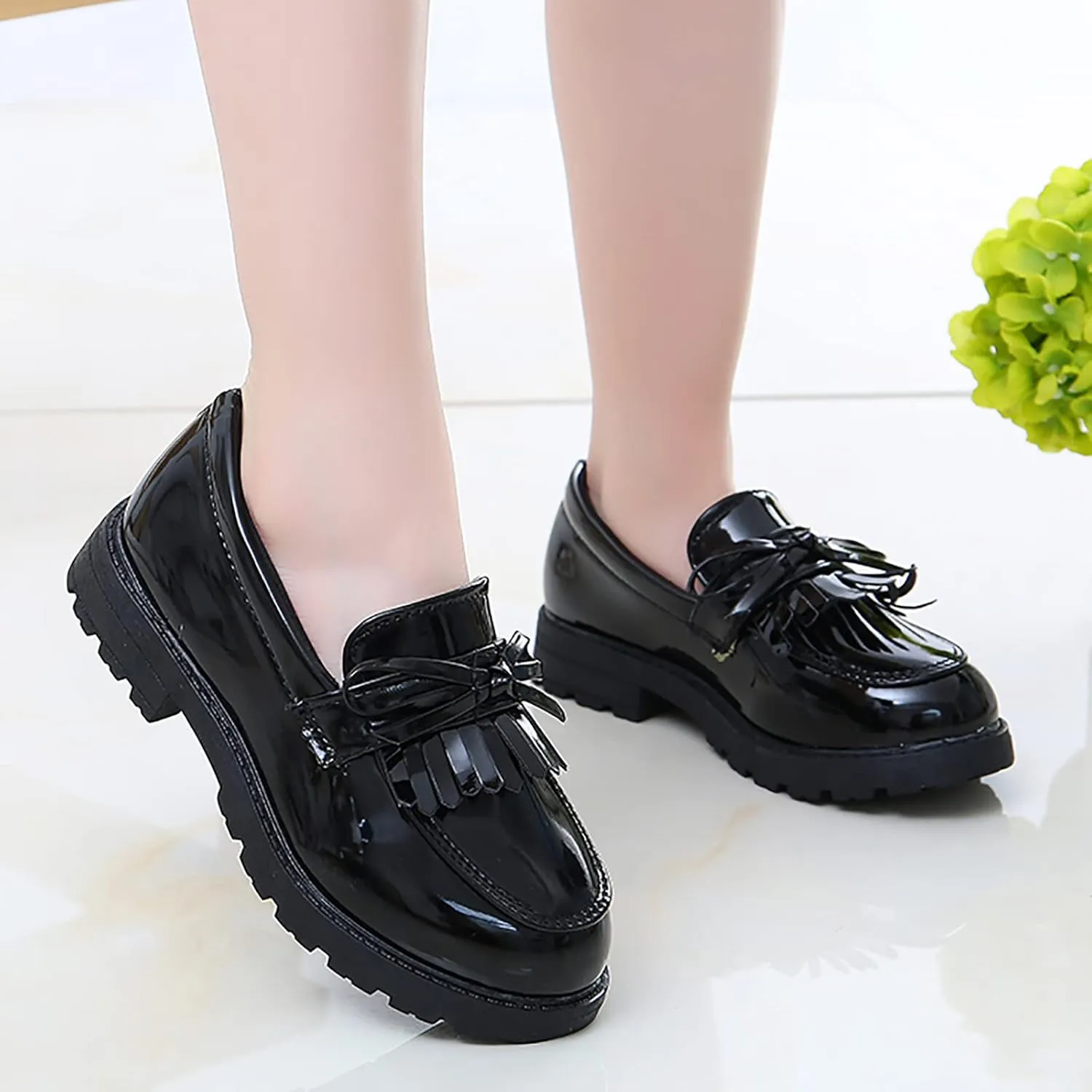 Toddler Boys Girls Dress Shoes Comfort Lace-Up 𝐎xford School Slip On Leather Tassel Bow School Dress Shoes Loafer 𝐅lats