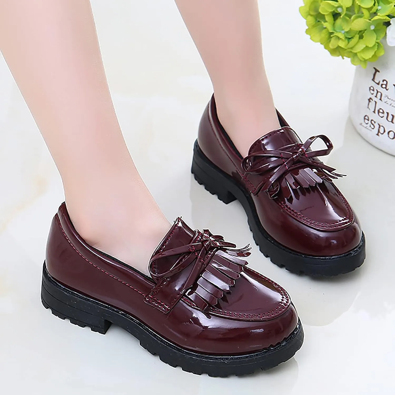 Toddler Boys Girls Dress Shoes Comfort Lace-Up 𝐎xford School Slip On Leather Tassel Bow School Dress Shoes Loafer 𝐅lats