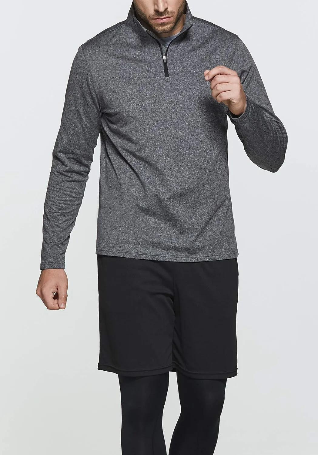 TSLA Men's Quarter Zip Thermal Pullover Shirts, Winter Fleece Lined Lightweight Running Sweatshirt