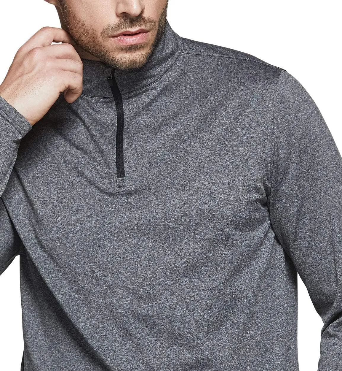 TSLA Men's Quarter Zip Thermal Pullover Shirts, Winter Fleece Lined Lightweight Running Sweatshirt