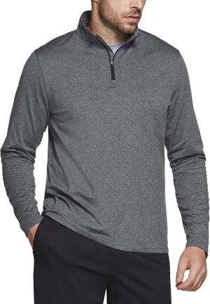 TSLA Men's Quarter Zip Thermal Pullover Shirts, Winter Fleece Lined Lightweight Running Sweatshirt