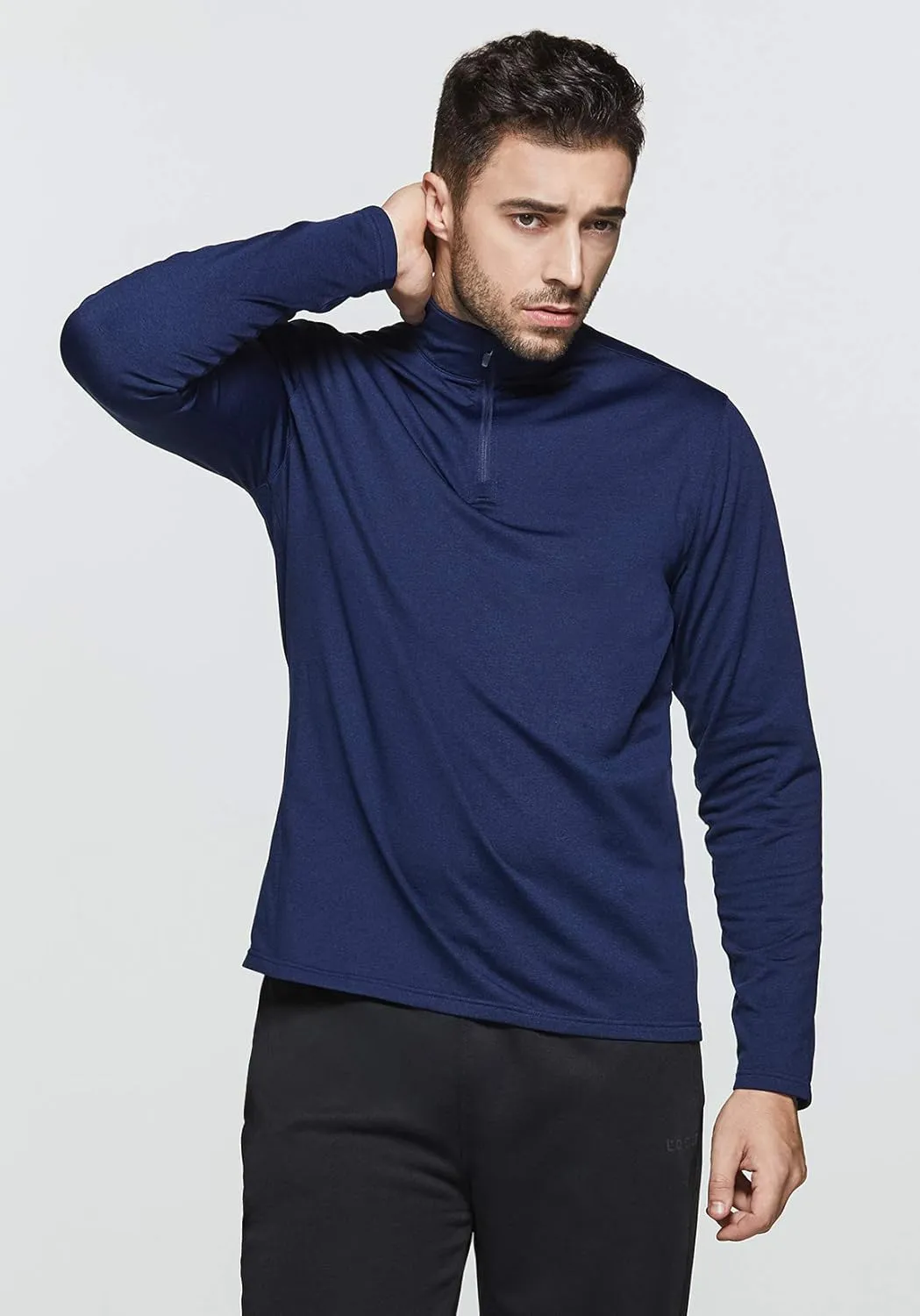 TSLA Men's Quarter Zip Thermal Pullover Shirts, Winter Fleece Lined Lightweight Running Sweatshirt