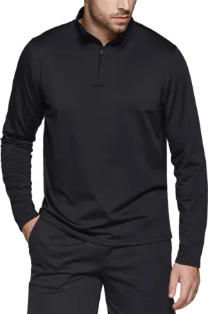 TSLA Men's Quarter Zip Thermal Pullover Shirts, Winter Fleece Lined Lightweight Running Sweatshirt