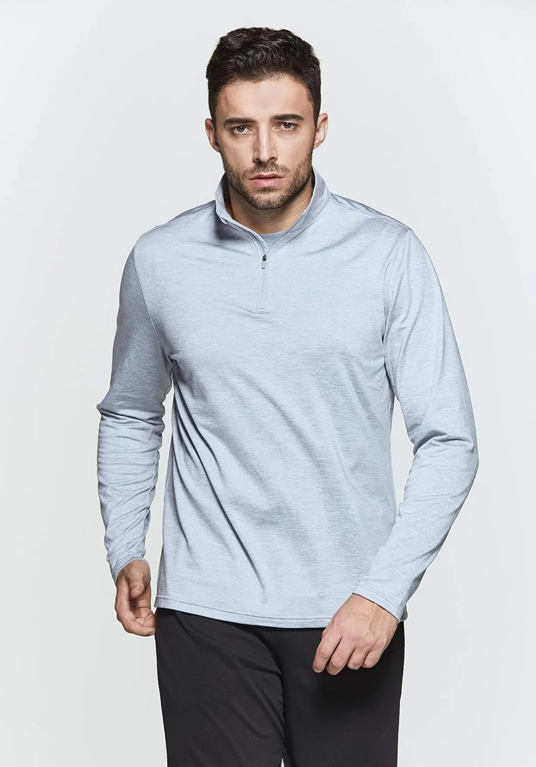 TSLA Men's Quarter Zip Thermal Pullover Shirts, Winter Fleece Lined Lightweight Running Sweatshirt