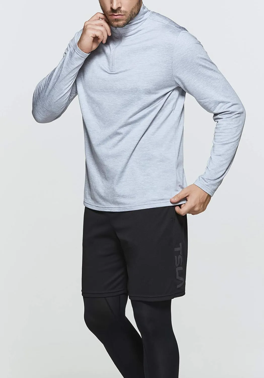 TSLA Men's Quarter Zip Thermal Pullover Shirts, Winter Fleece Lined Lightweight Running Sweatshirt