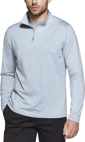 TSLA Men's Quarter Zip Thermal Pullover Shirts, Winter Fleece Lined Lightweight Running Sweatshirt