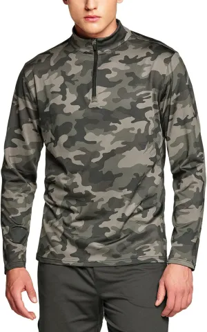 TSLA Men's Quarter Zip Thermal Pullover Shirts, Winter Fleece Lined Lightweight Running Sweatshirt