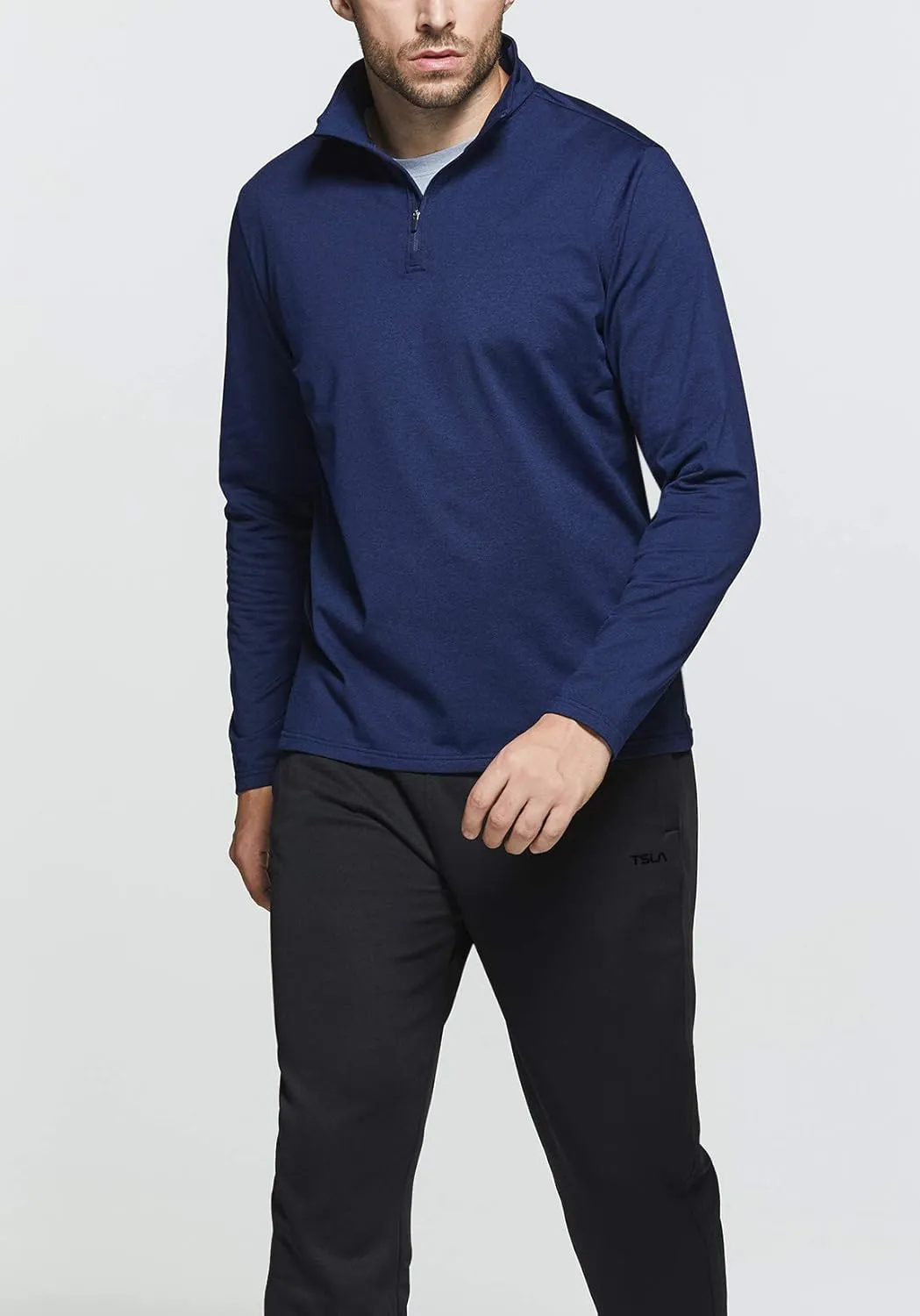 TSLA Men's Quarter Zip Thermal Pullover Shirts, Winter Fleece Lined Lightweight Running Sweatshirt