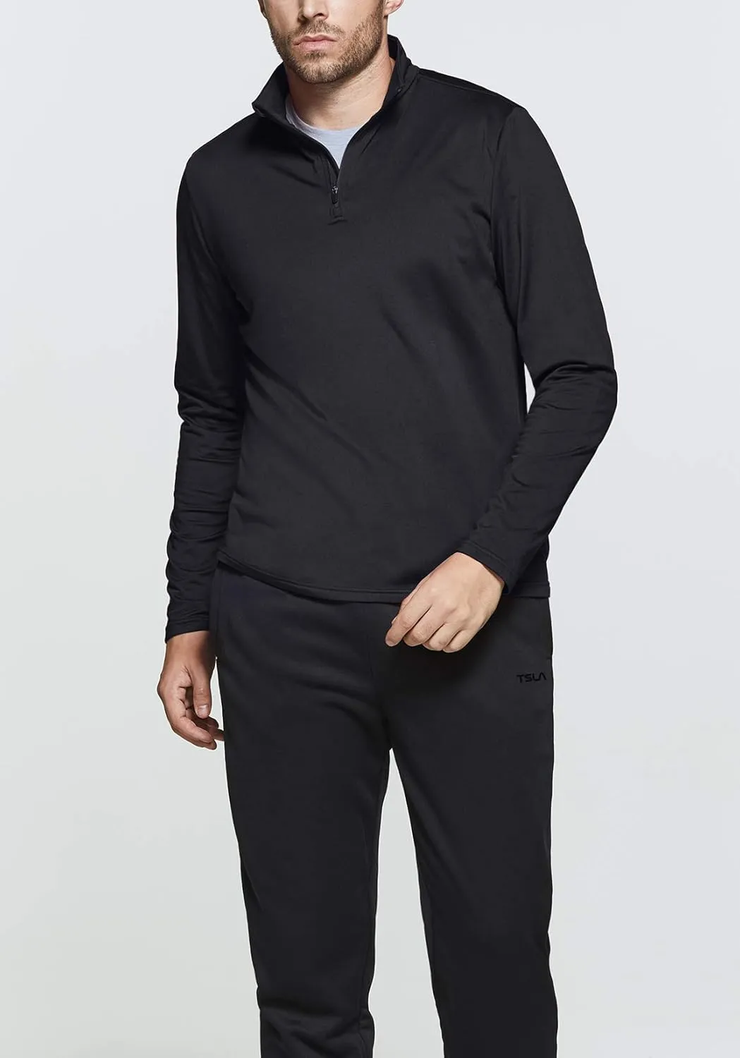 TSLA Men's Quarter Zip Thermal Pullover Shirts, Winter Fleece Lined Lightweight Running Sweatshirt