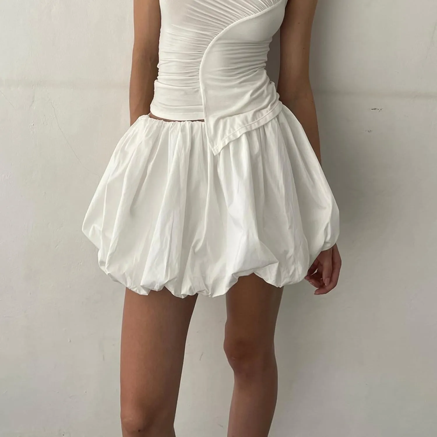 UAURORAO Women Y2k Bubble Skirts High Waist Pleated Ruffle Hem Short Skirts Teen Girls Puffy A Lined Mini Short Skirts