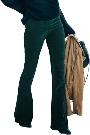 utcoco Womens Corduroy Flared Pants Slim Fit Elastic High Waist Bell Bottom Pants Trousers