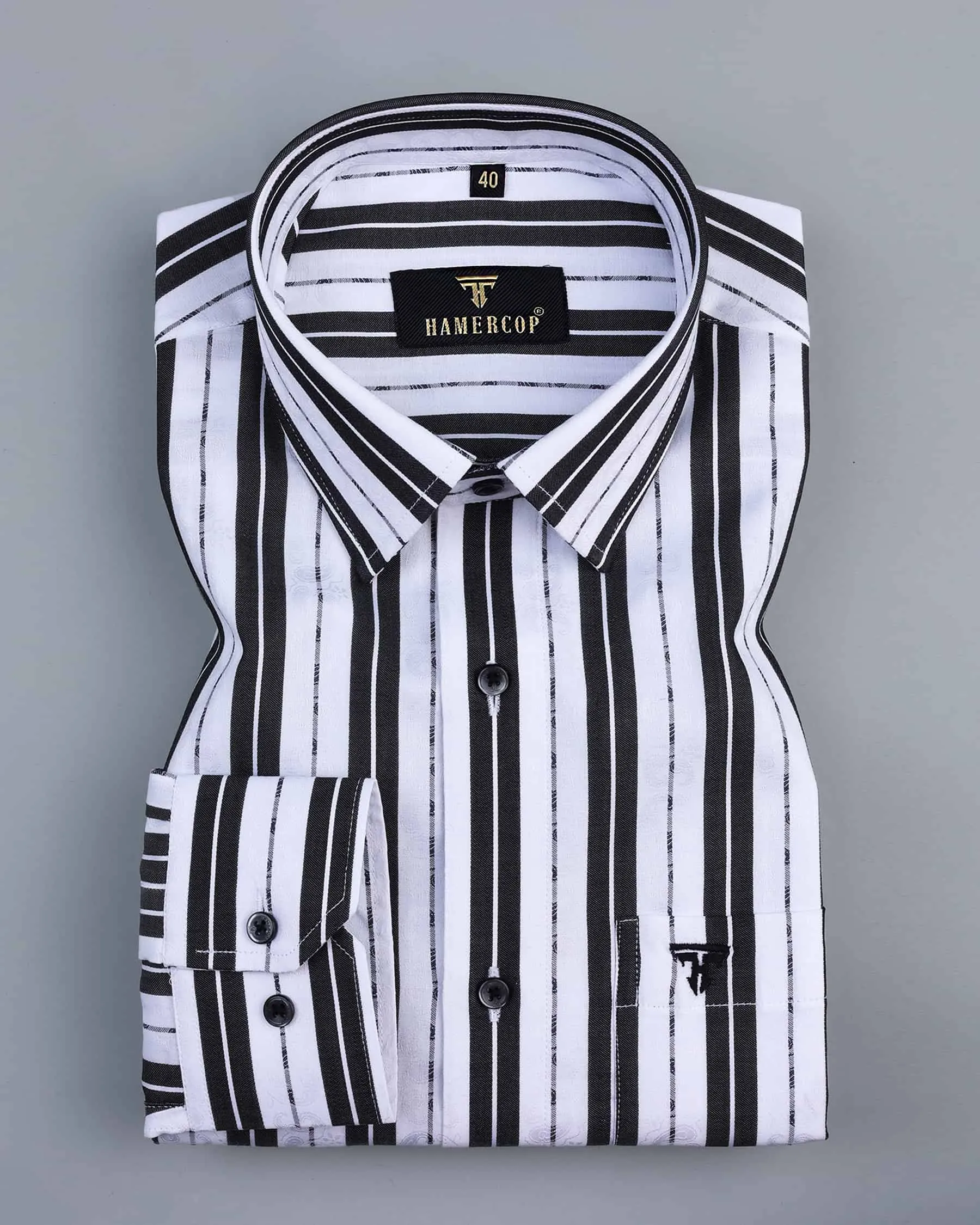 Veronica Black Jacquard Paisley White Stripe Cotton Shirt