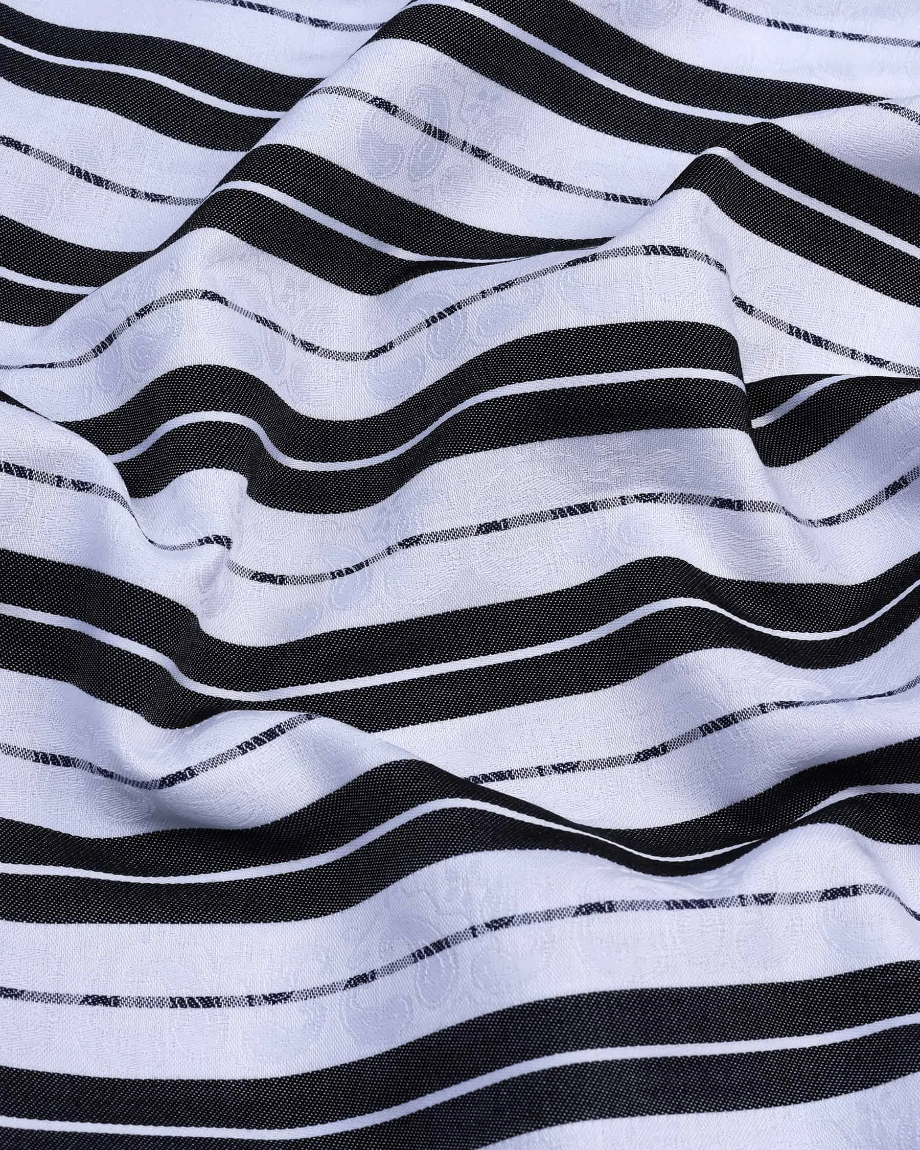 Veronica Black Jacquard Paisley White Stripe Cotton Shirt