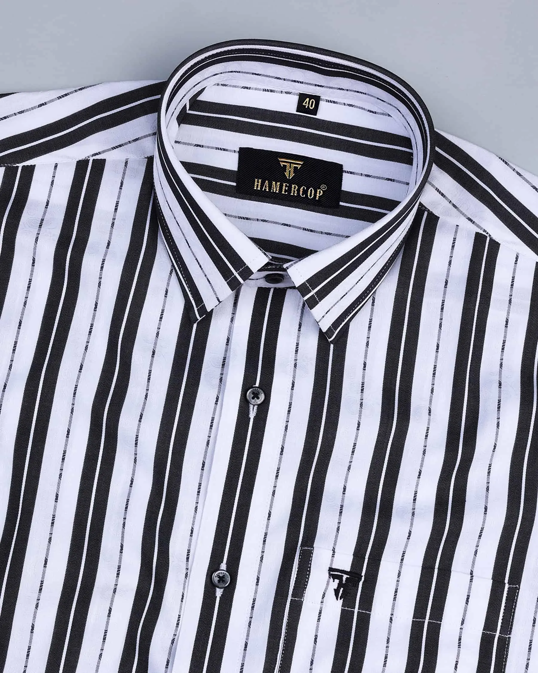 Veronica Black Jacquard Paisley White Stripe Cotton Shirt