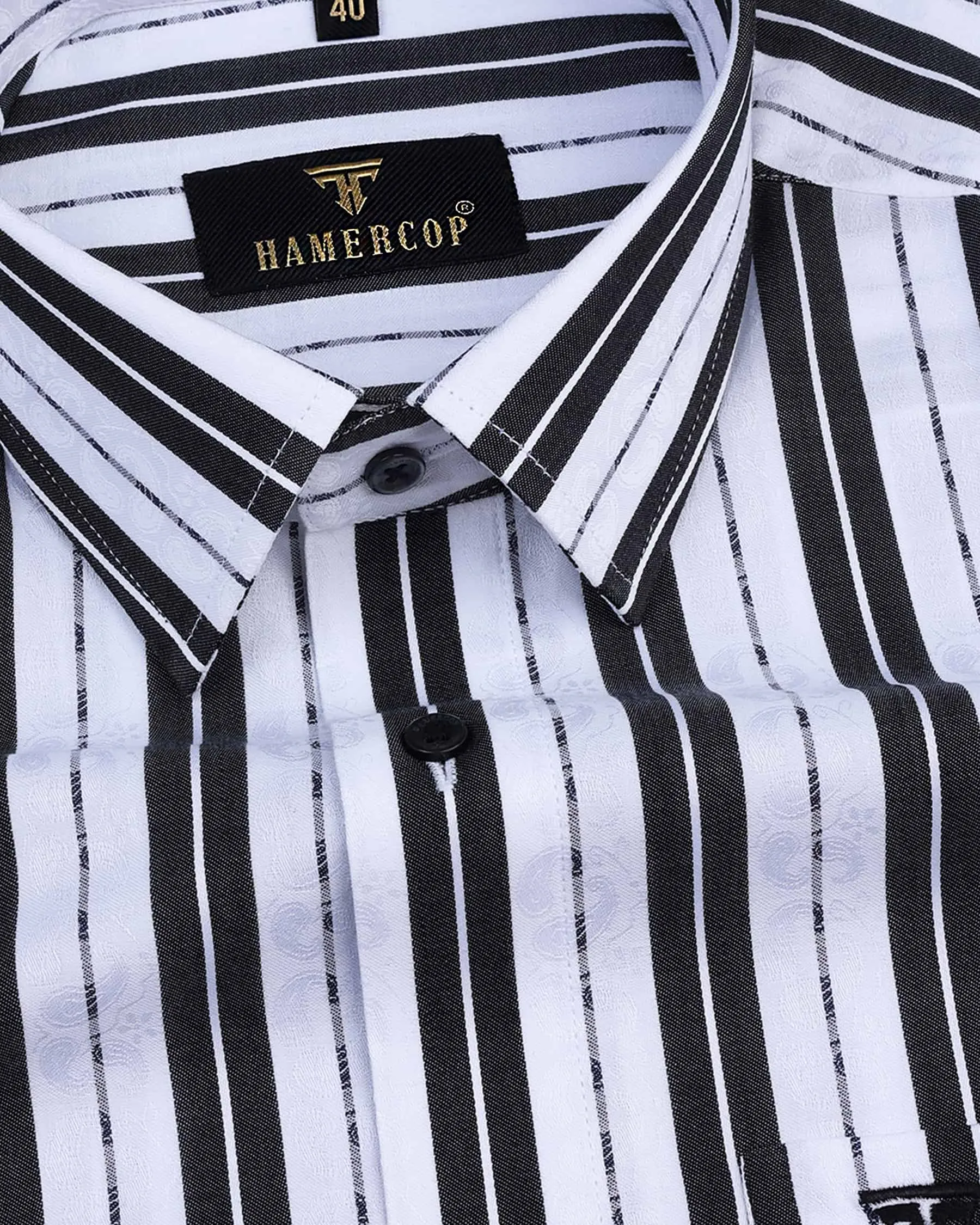 Veronica Black Jacquard Paisley White Stripe Cotton Shirt