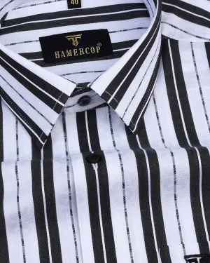 Veronica Black Jacquard Paisley White Stripe Cotton Shirt