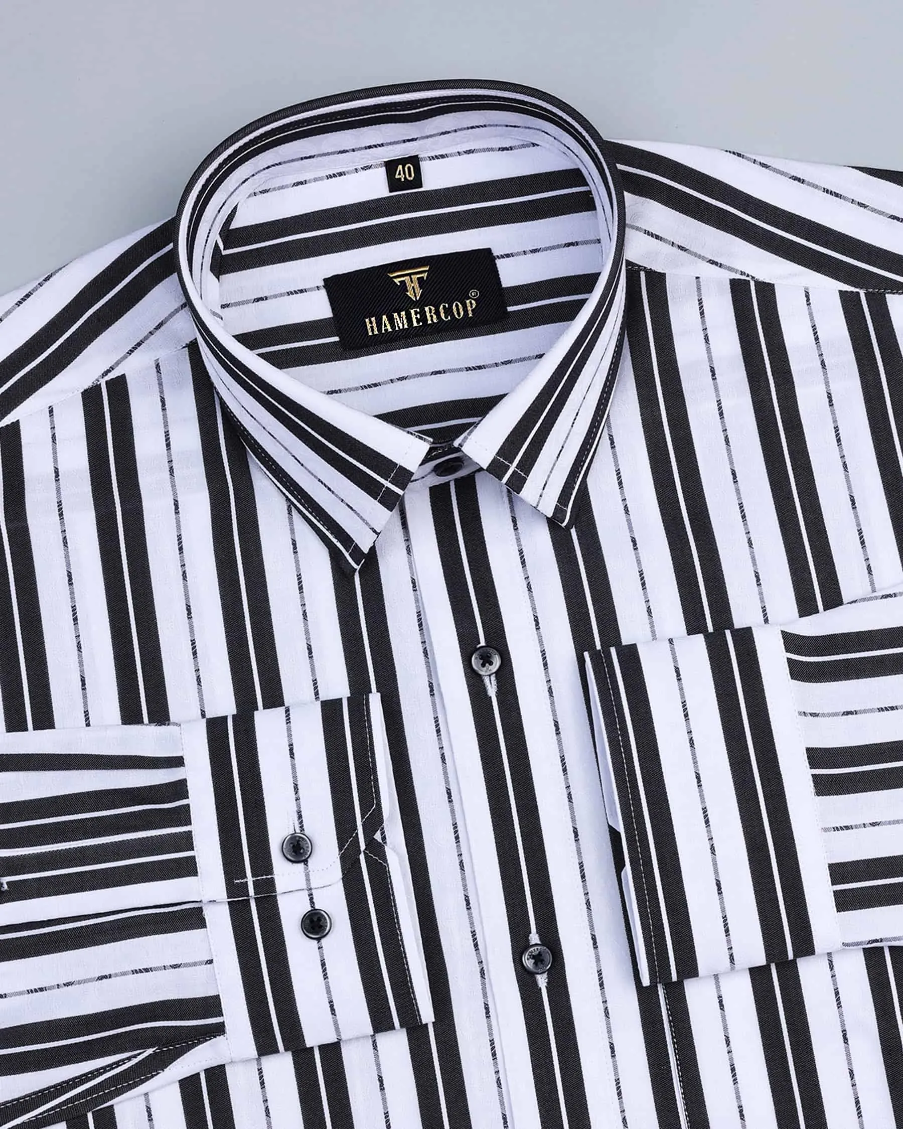 Veronica Black Jacquard Paisley White Stripe Cotton Shirt