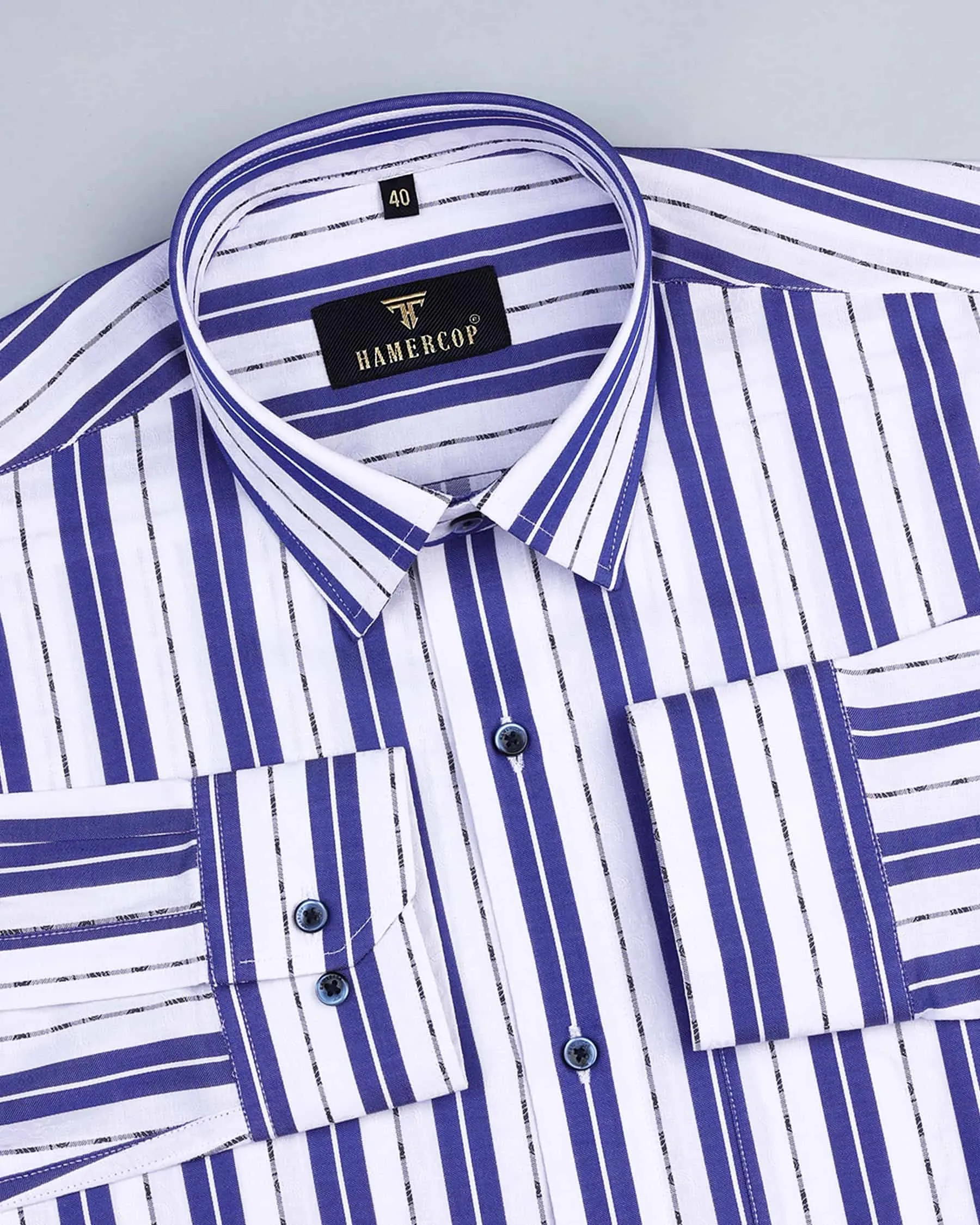 Veronica Blue Jacquard Paisley With White Stripe Cotton Shirt