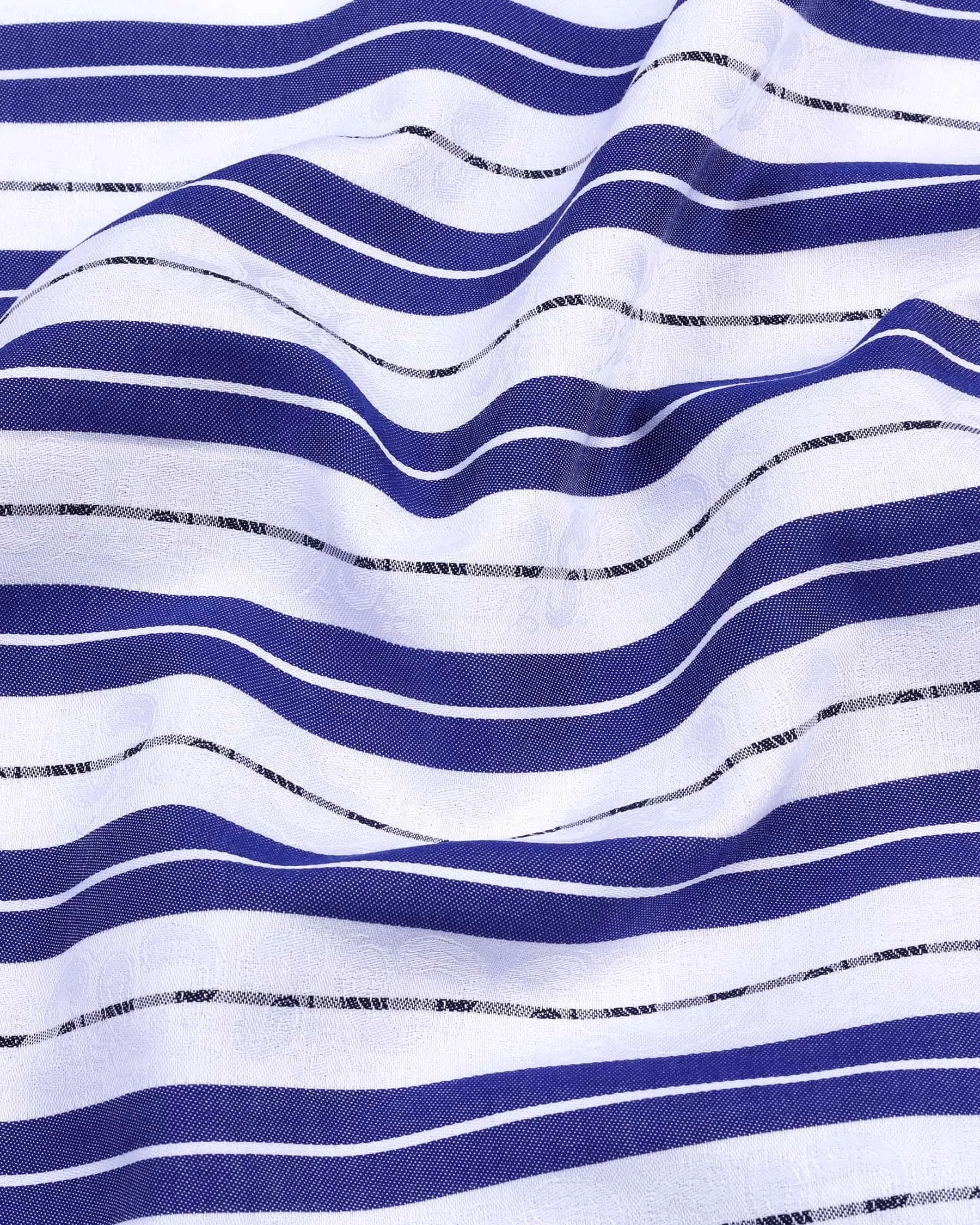 Veronica Blue Jacquard Paisley With White Stripe Cotton Shirt