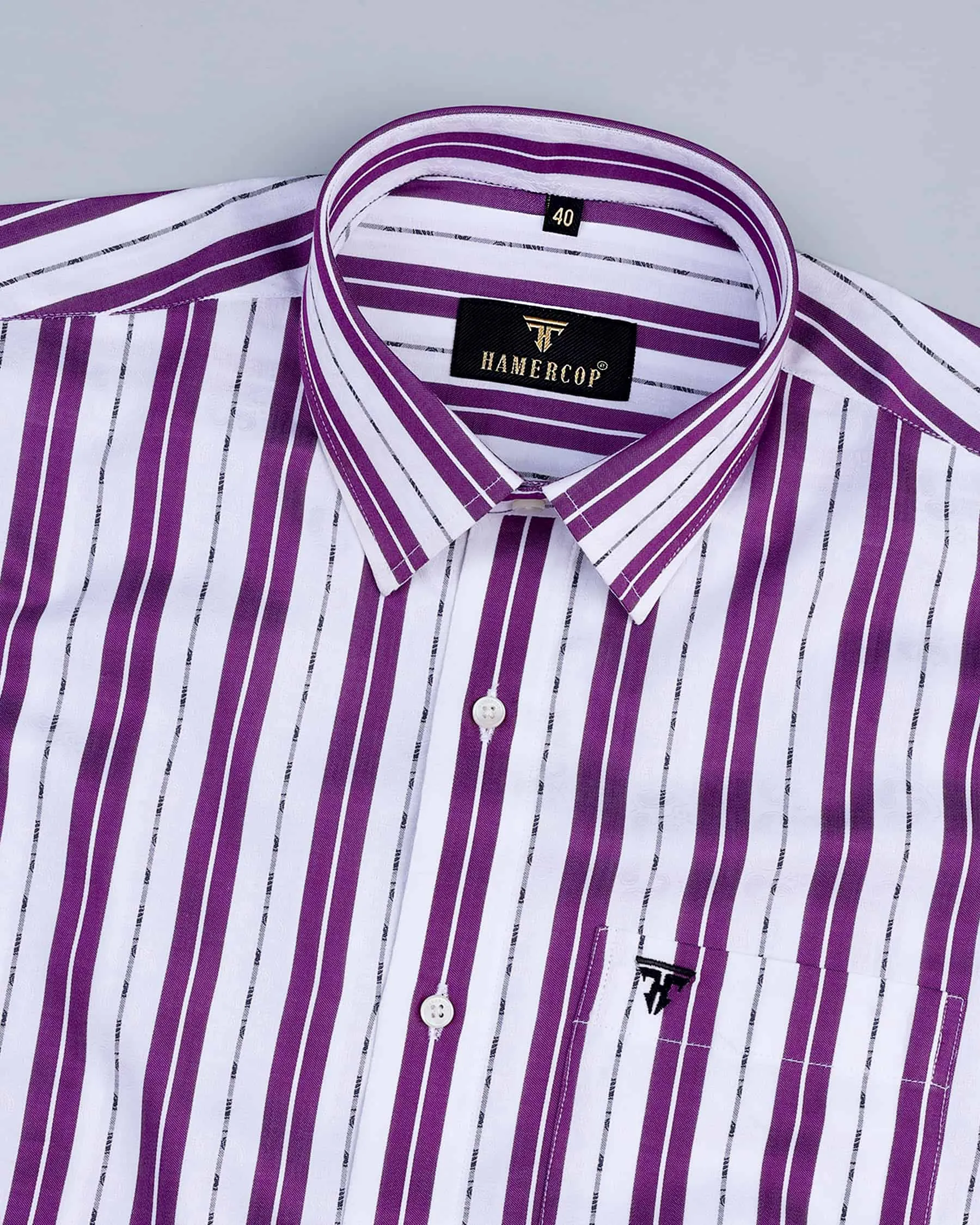 Veronica Purple Jacquard Paisley With White Stripe Cotton Shirt