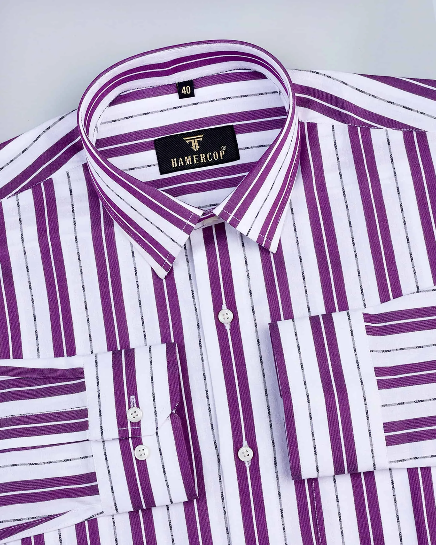 Veronica Purple Jacquard Paisley With White Stripe Cotton Shirt