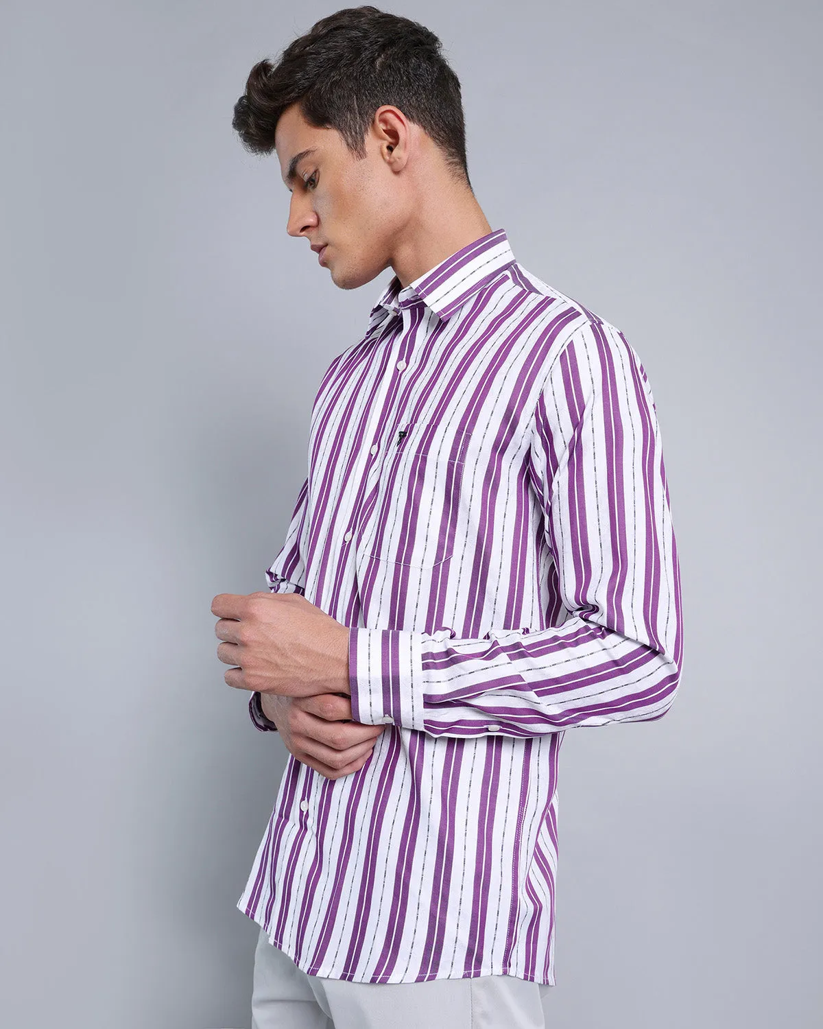 Veronica Purple Jacquard Paisley With White Stripe Cotton Shirt