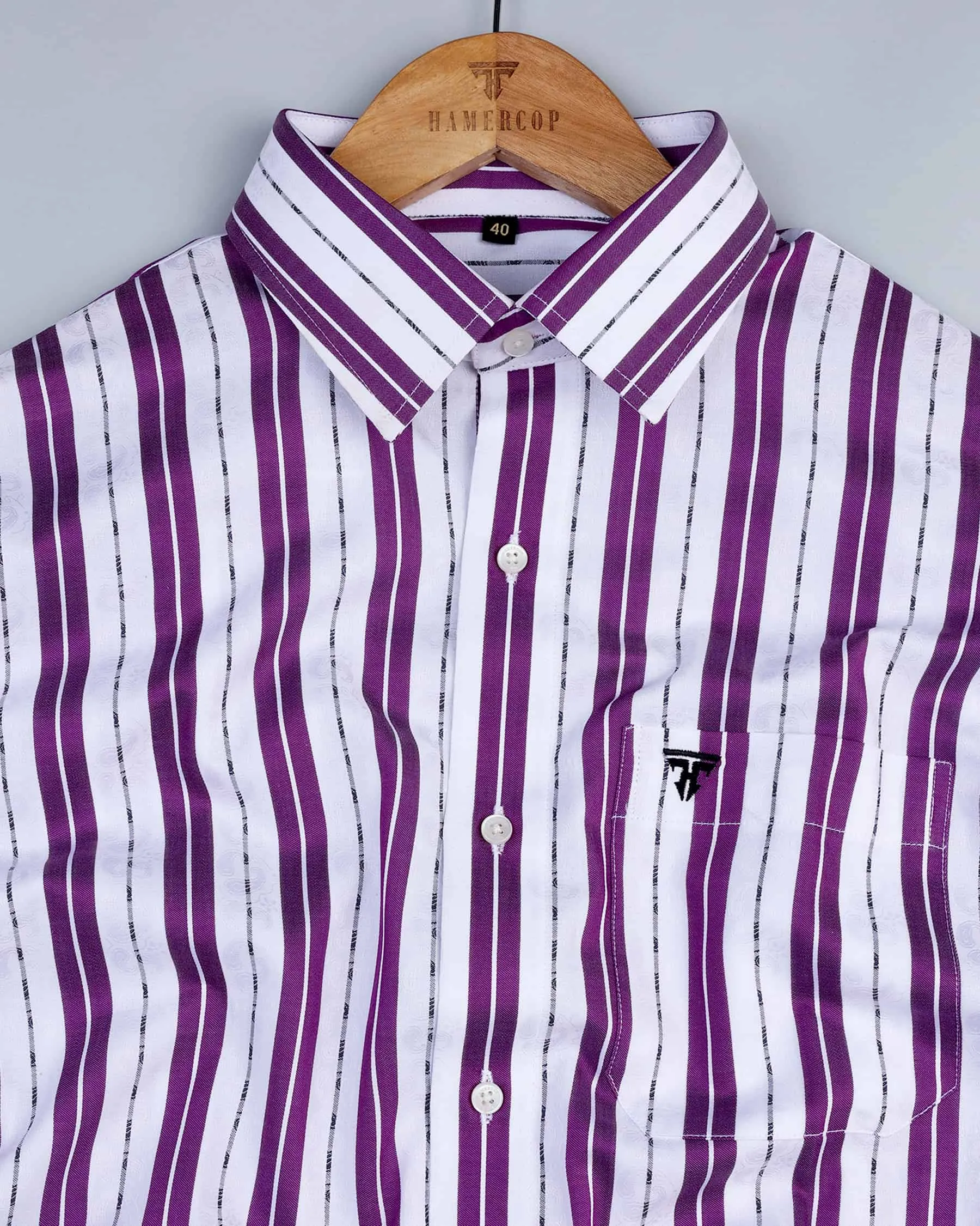 Veronica Purple Jacquard Paisley With White Stripe Cotton Shirt