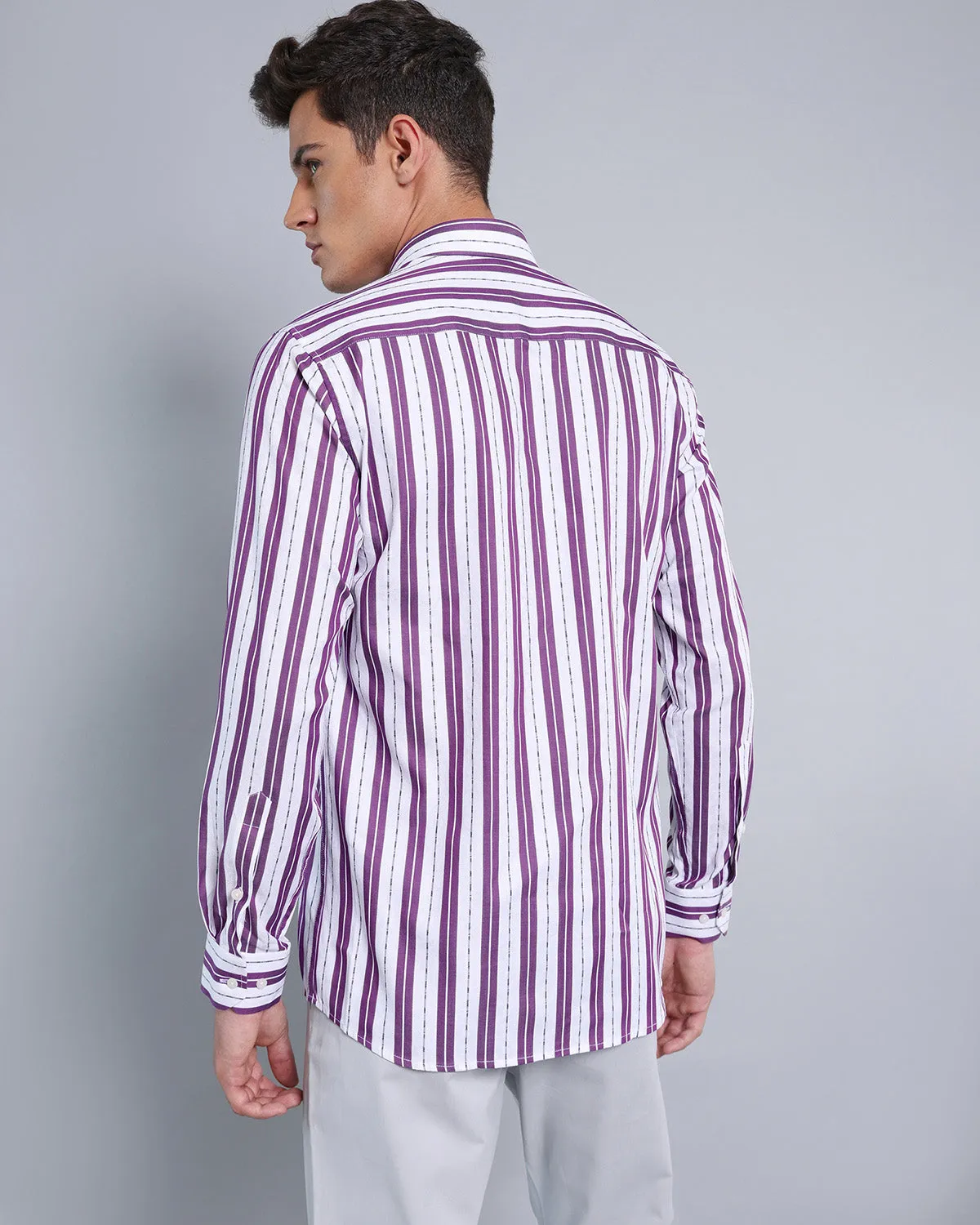Veronica Purple Jacquard Paisley With White Stripe Cotton Shirt