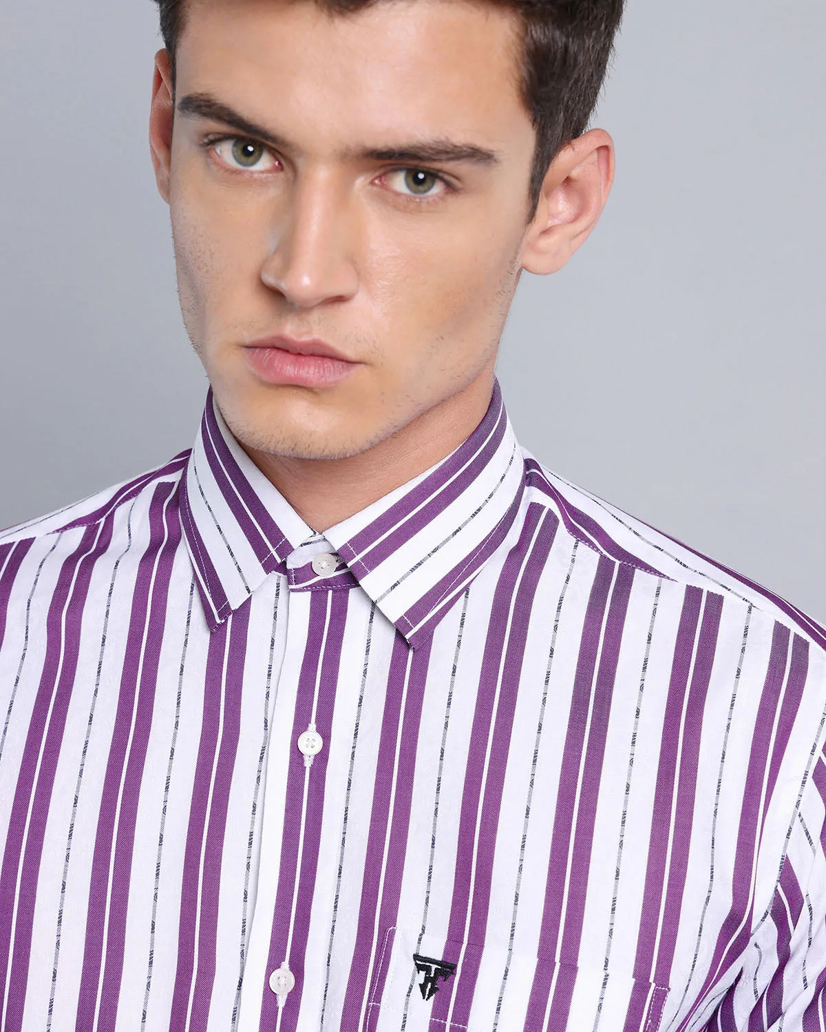 Veronica Purple Jacquard Paisley With White Stripe Cotton Shirt