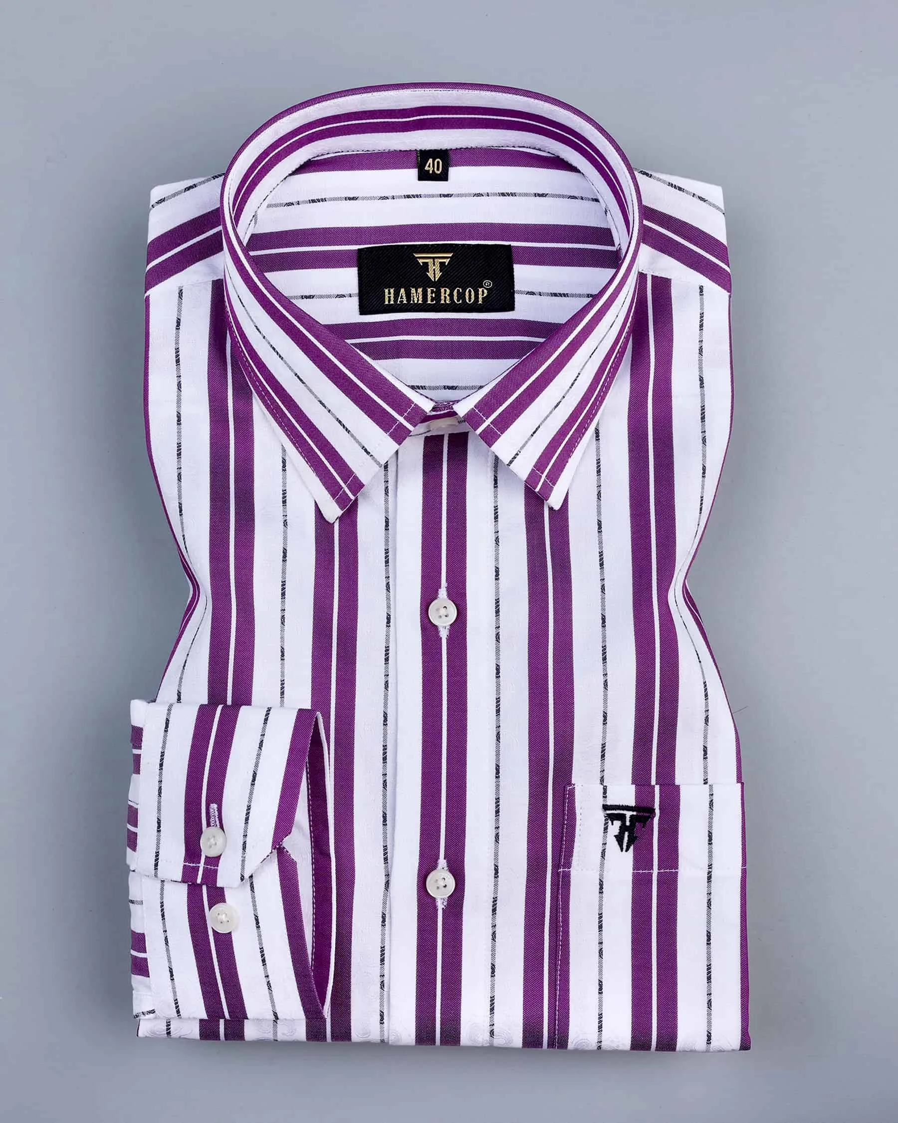 Veronica Purple Jacquard Paisley With White Stripe Cotton Shirt