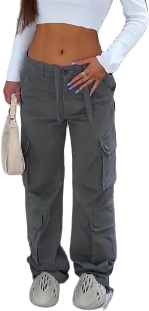 Vintage Cargo Pants Baggy Jeans Women Fashion 90s Streetwear Pockets Wide Leg High Waist Straight Y2k Denim Trousers Overalls