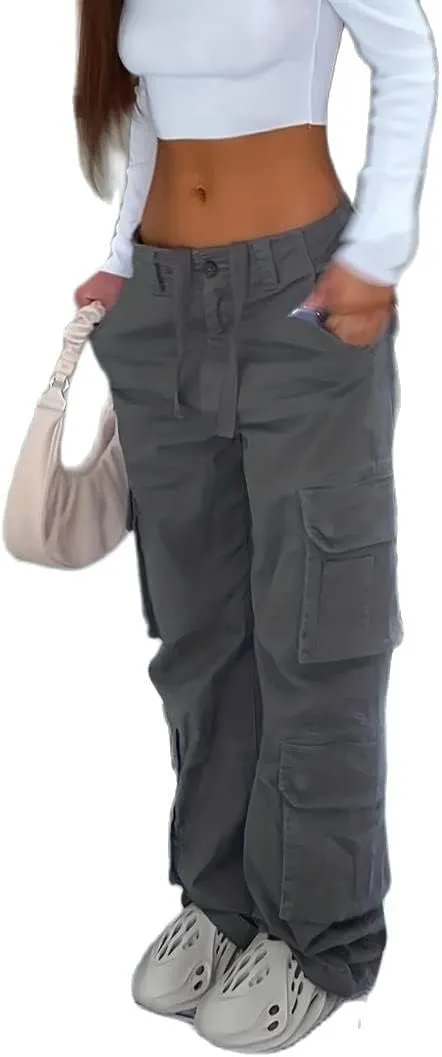 Vintage Cargo Pants Baggy Jeans Women Fashion 90s Streetwear Pockets Wide Leg High Waist Straight Y2k Denim Trousers Overalls